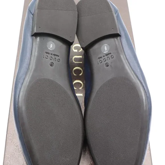 NIB Gucci Mens Navy Blue Unlined Leather Slip-on Loafers Shoes - Picture 7 of 9